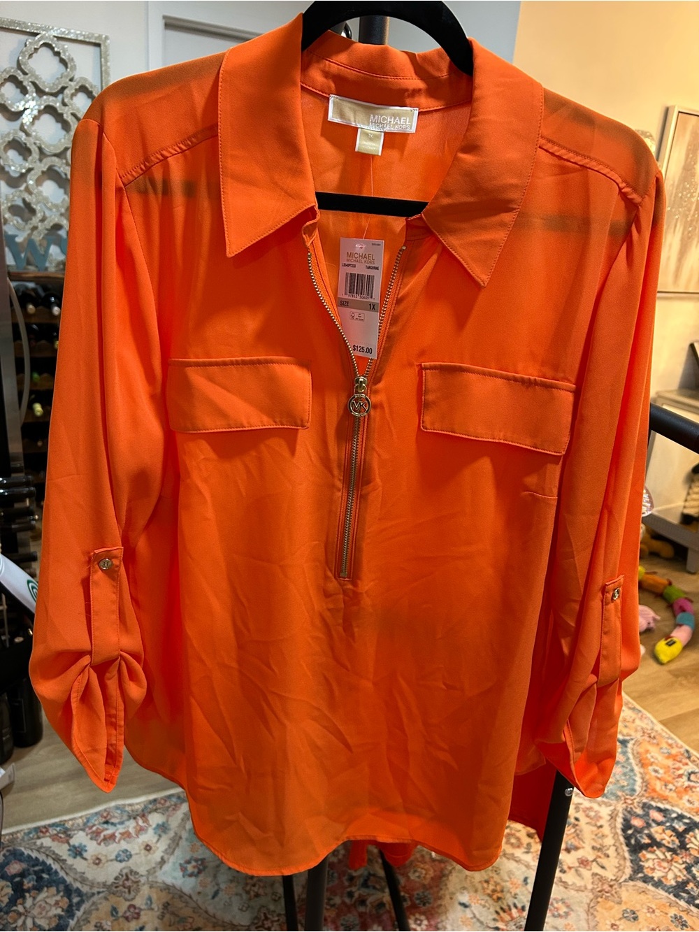 Michael Kors Bright Orange Zip-Front Tunic Blouse